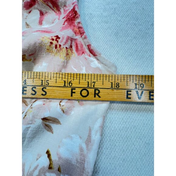 Express Floral Linen Blend Tank Top L Cream Pink Smocked Back - Picture 8 of 15